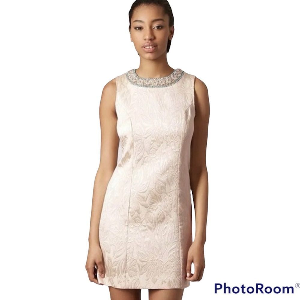 Cream Sheath Dress With Jeweled Neckline TopShop